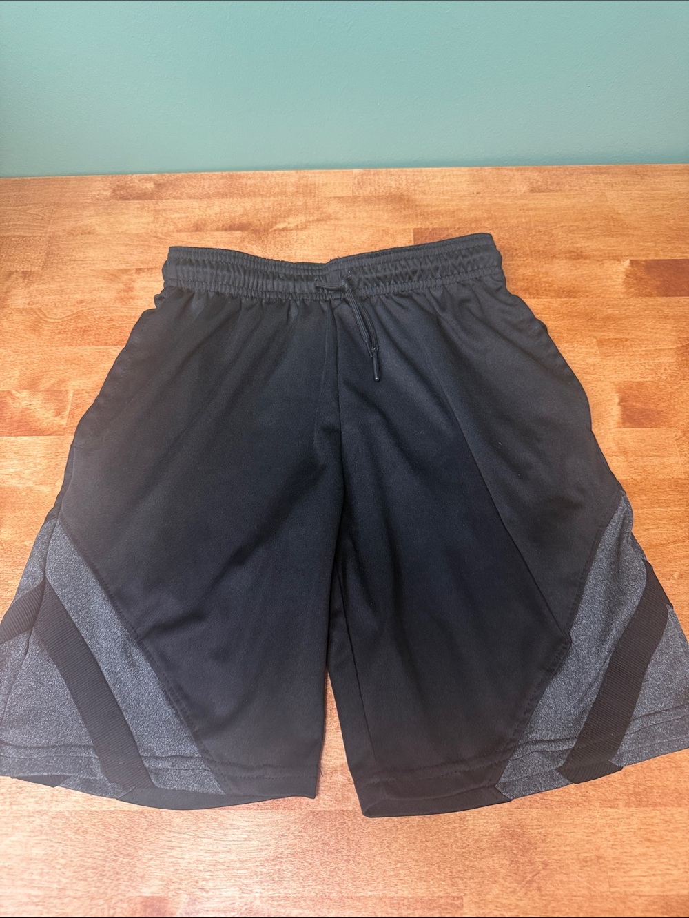 Boys size 8-Game Time Black Athletic Shorts with Gray Accent Panels, EUC